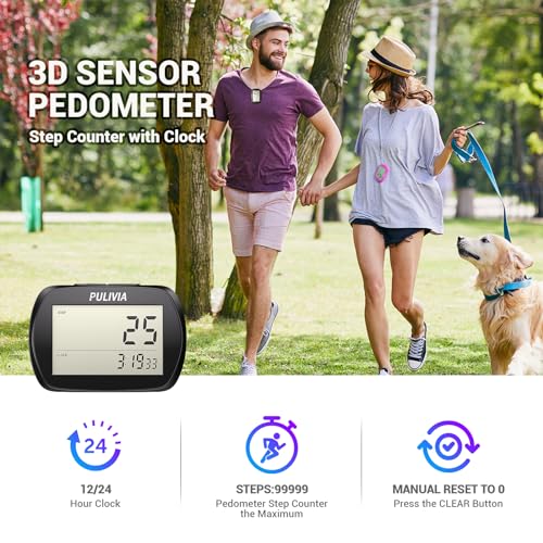 3D Step Counter Pedometer with Clock - Black Portable Tracker