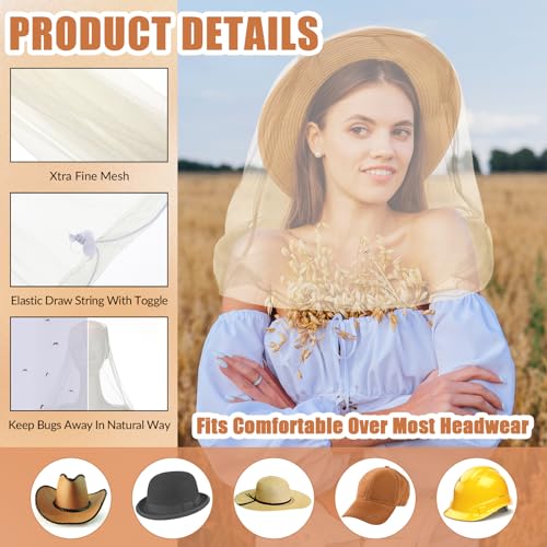 Mosquito Head Net - 4 Pack Mesh Face Cover for Outdoor Use - Beige