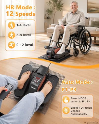 Under Desk Elliptical Exerciser - 12 Speeds, LCD Display, Black
