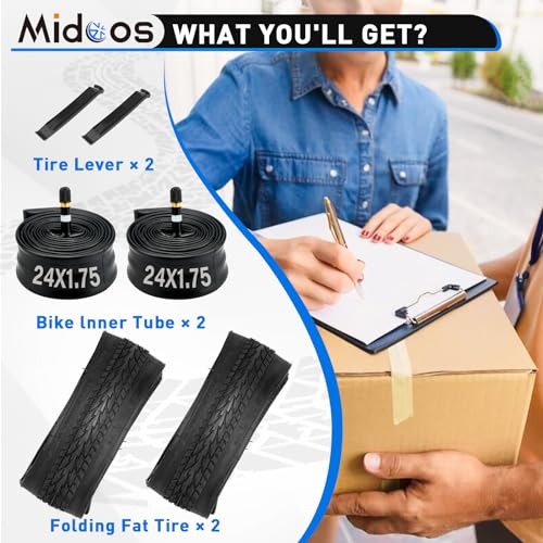 24 x 1.75 Bicycle Tires with Inner Tube & Tire Levers - High-Performance Bike Replacement