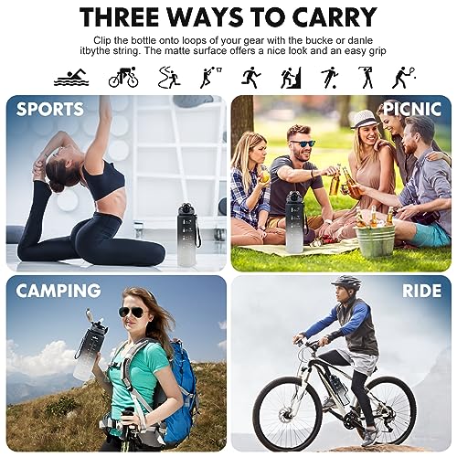 32 oz Water Bottle with Straw - Black White, Leakproof & BPA-Free