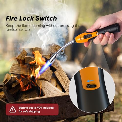 YZLighter 11.3'' Refillable Butane Torch Lighter with Visible Fuel Window, 360° Flexible Long Neck, Windproof