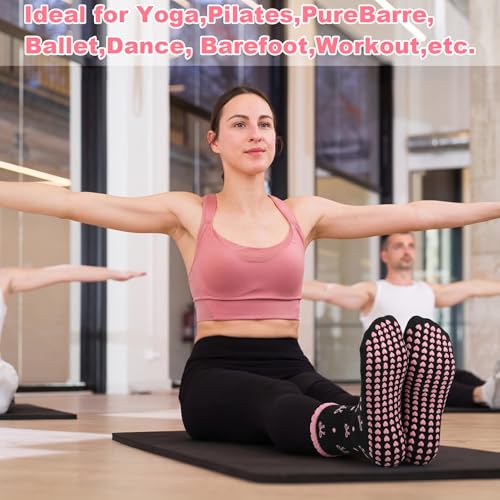 Non-Slip Pilates Socks with Grips for Women - Ruffle Bow Heart