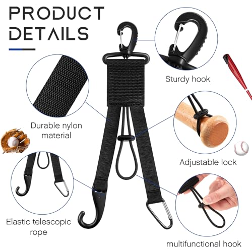 Baseball Softball Gear Hanger - 2 Pcs Dugout Organizer with Bat Holder, Glove Clip & Helmet Hook - Black