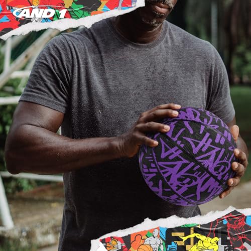 Official Size 7 Basketball - Purple Graffiti Design, Superior Grip