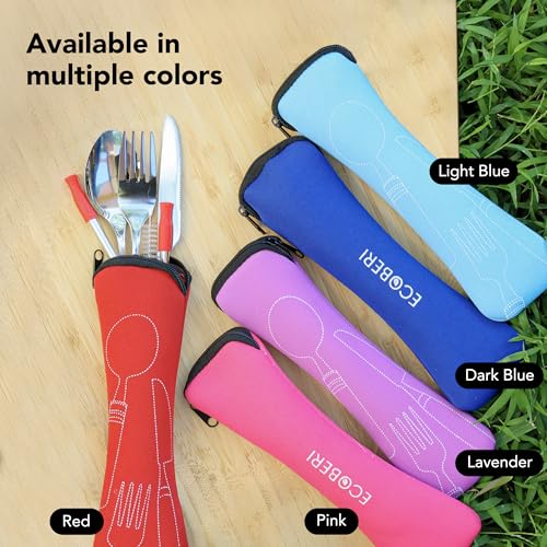 ECOBERI Reusable Travel Utensils Set with Case - Multicolor, 4 Complete Sets