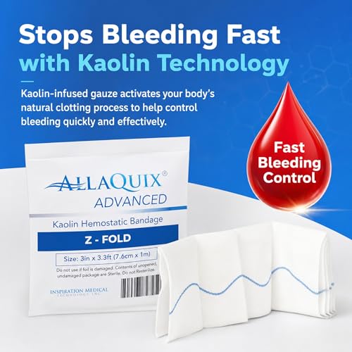 AllaQuix Kaolin Hemostatic Gauze 3in x 3.3ft, Quick Clotting Wound Dressing, 1 Pack