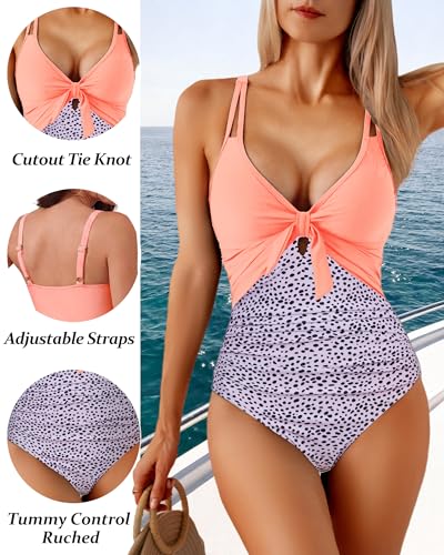 Women's One Piece Swimsuit with Tummy Control and Tie Knot