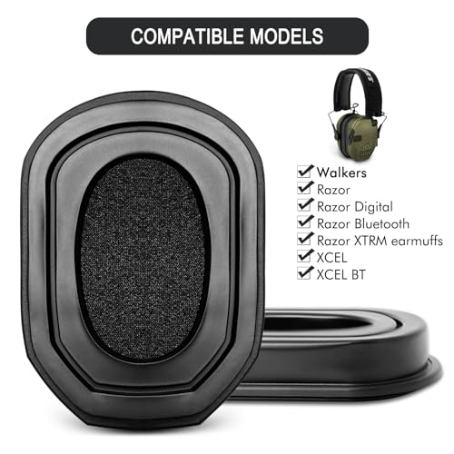 GEVO Gel Ear Pads for Walker's Razor Earmuffs Replacement Silicone Ear Cups - Black (Variation for Walker's Earmuff)