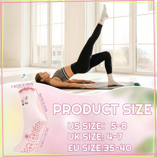 Cute Pilates Grip Socks for Women - Ruffle Crew Yoga Socks - Yellow & Pink