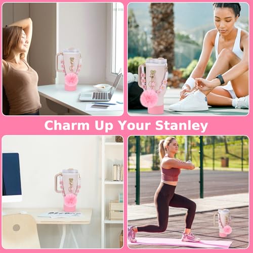 6PCS Stanley Cup Accessories Set - Pink Handle Strap & Charms