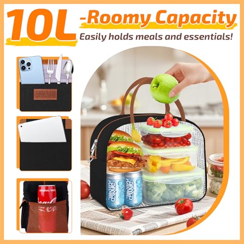 Insulated Lunch Bag for Women - Large with Ice Pack - Black