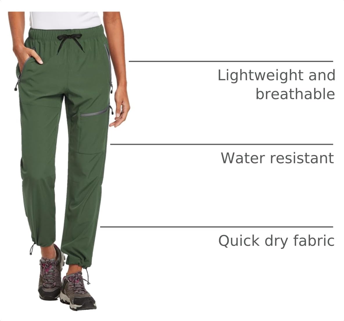 baleaf Cargo Pants for Women Petite Joggers Lightweight Quick Dry Pant Water Resistant 27'' Travel Workout Athletic Trip 27''-Army Green 2XL
