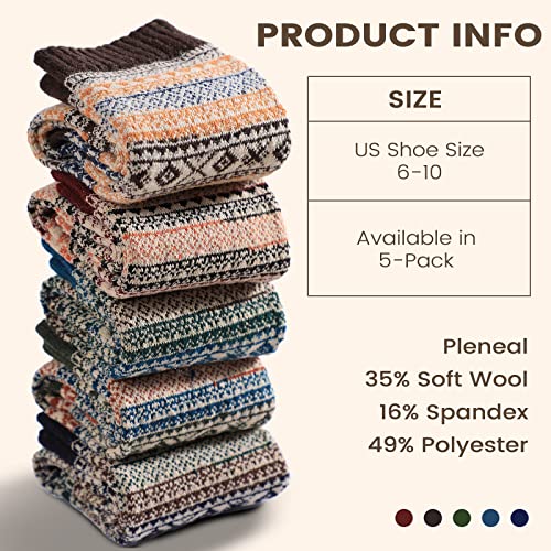 Warm Wool Socks for Women - Nordic Style - One Size, 5 Pairs