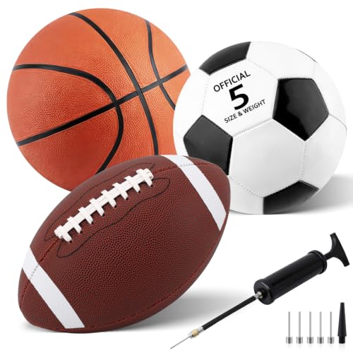 SIKEMAY 3-Piece Sports Balls Set - Soccer, Football, Basketball with Pump
