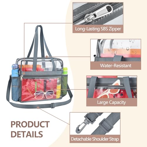 Clear Tote Bag for Stadium Events - 12x6x12 - Grey
