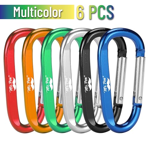 6 Pack 3-Inch Aluminum D Ring Carabiner Clips - Assorted Colors