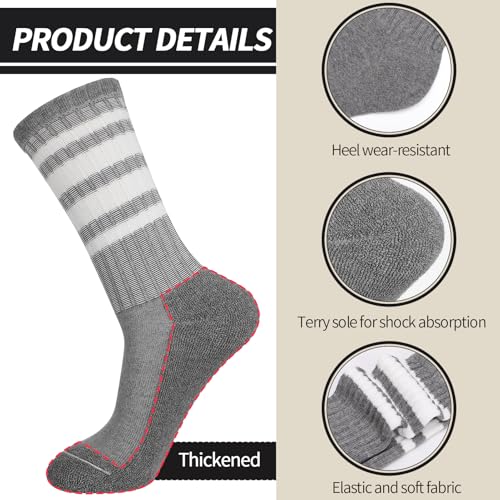 Retro Striped Cotton Crew Socks - 3 Pairs, Black, White, Gray