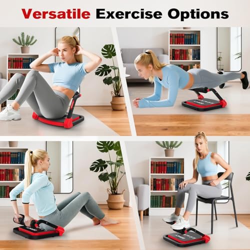 Adjustable Ab Machine - Multi-Functional Sit Up Equipment - Red & Black