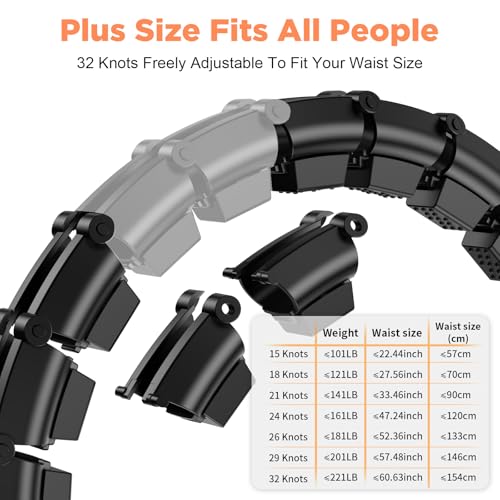 Weighted Hula Hoop Fitness - 65 Inch Detachable - Black