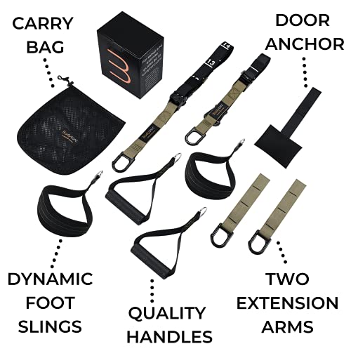 Full Body Suspension Trainer with Door Anchor & Foot Straps - Green