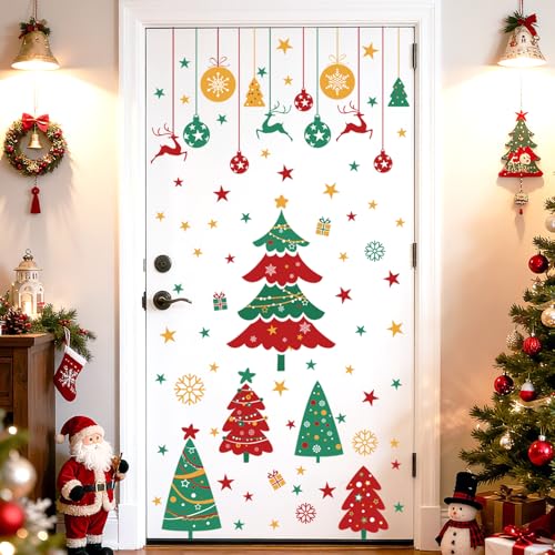 Christmas Wall Decals Christmas Quotes Trees Gift Boxes Wall Clings Decals Xmas Stickers Decorations for Home Party Windows Greeting Cards