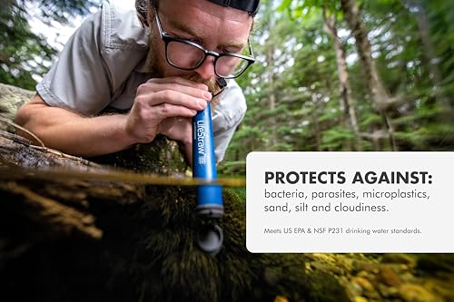 Personal Water Filter for Hiking, Travel & Emergency - Blue