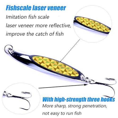 LURESMEOW Fishing Spoons Lures Set - 7cm 21g, 5 Colors for Bass Trout Walleye Saltwater