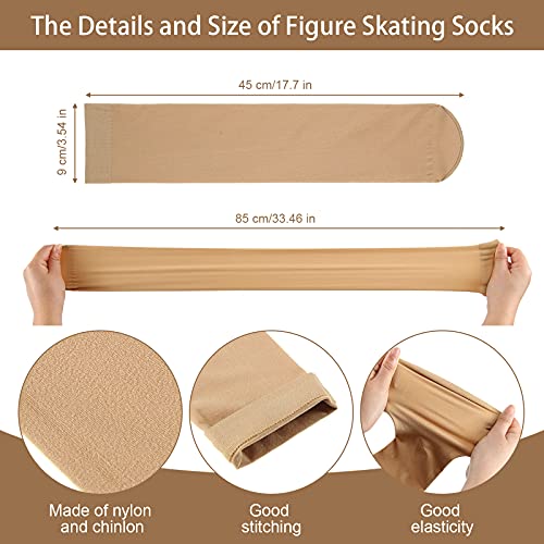 Ice Skating Socks for Women - Knee High Nylon, Nude Color - 6 Pairs