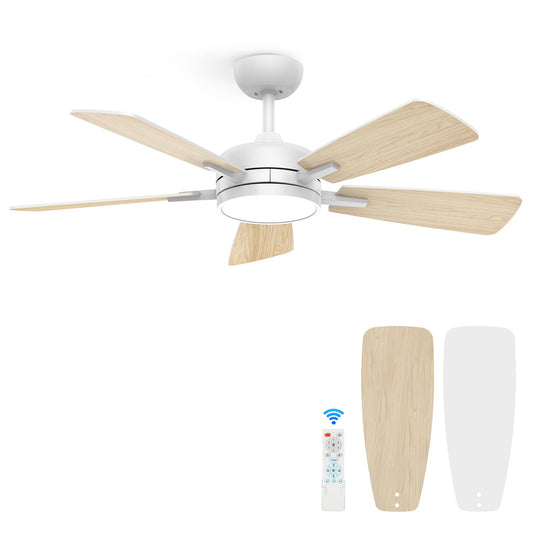 ocioc 46 Inch Ceiling Fan with Light, Large Air Volume Ceiling Fan with Night Light, Ultra Quiet Reversible DC Motor Dimmable with Remote （White）