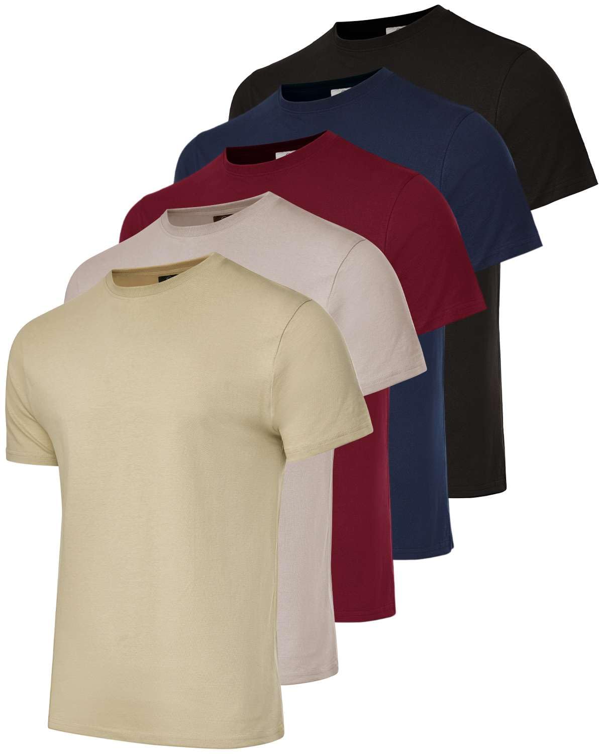 Real Essentials 5 Pack: Men’s Cotton Casual T-Shirts Plain Jersey Shirts Fashion Tees (Big & Tall Available)