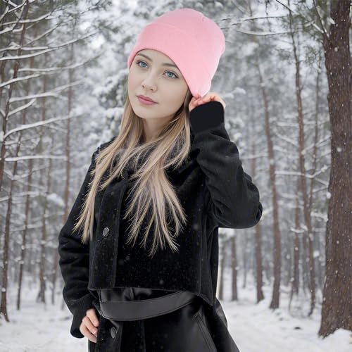 Knit Beanie Hat for Men & Women - Winter Skull Cap - Pink