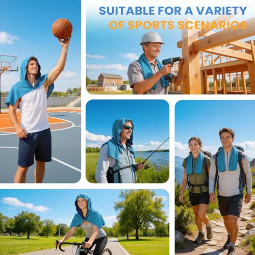 ATOKEUP Cooling Hoodie Towels for Neck & Face - Royal Blue & Light Blue, Instant Cooling, UV Protection, Pack of 2