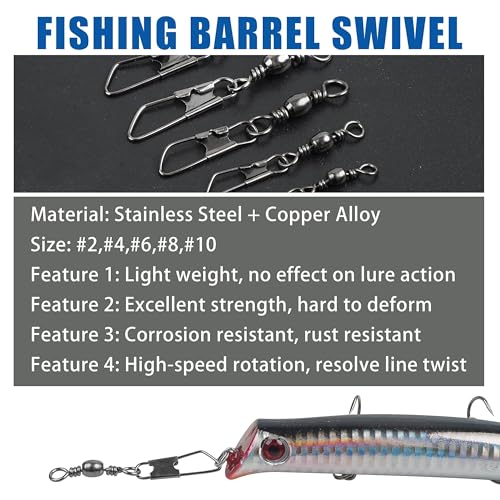 Fishing Swivels Stainless Steel Copper Snaps Black #12 - 15lb 100pcs - Saltwater & Freshwater