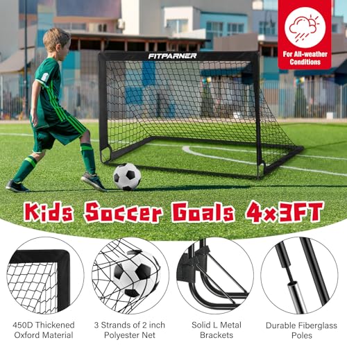 Portable Backyard Soccer Goals Set - 4x3FT - 2 Pack with Target & Cones