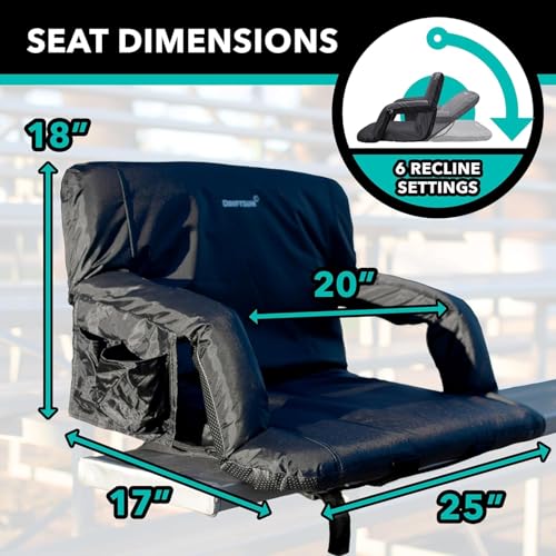 Extra Wide Stadium Seats with Back Support - 2 Pack Folding Chairs - Black, 25"