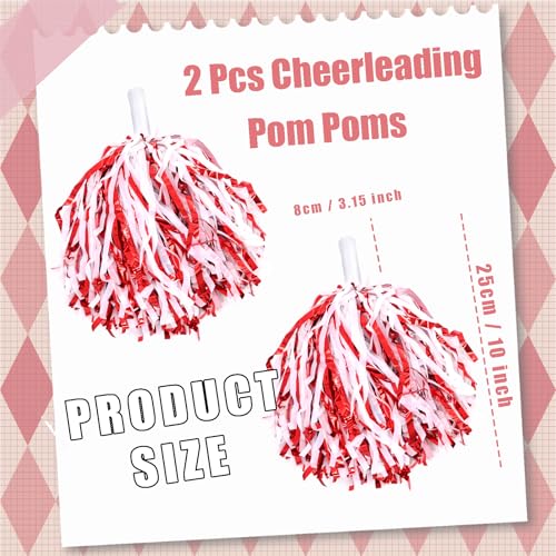 Cheerleading Pom Poms with Handle - 2 Pcs Red-White