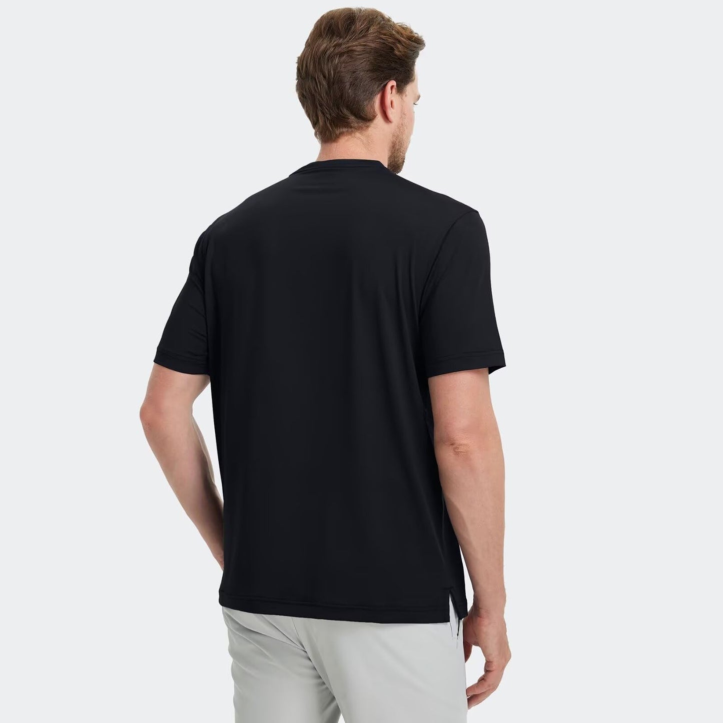 Mens Golf Polo Shirt Short Sleeve Dry Fit Lightweight Moisture Wicking Breathable Casual Collarless Shirts for Men Black