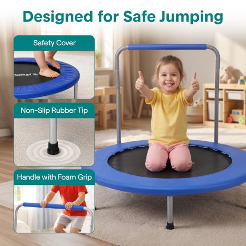 36" Foldable Mini Trampoline for Kids - Deep Blue Fitness Rebounder with Foam Handle