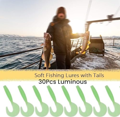 Curly-Tail SwimBait Fishing Lures - 30Pcs Luminous #3 Soft Bait