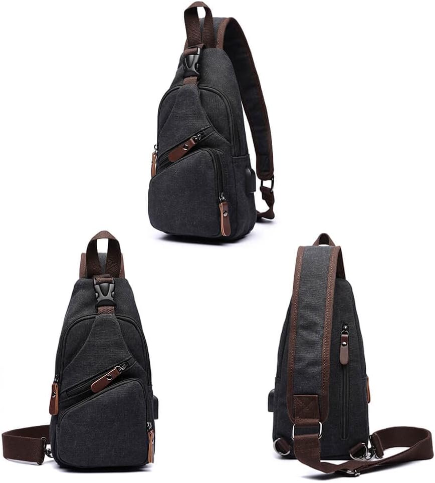 Skiennix Canvas Sling Bag - Versatile Crossbody Backpack for Outdoor Activities - Black
