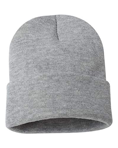 Heather Grey Cuffed Beanie - Adjustable Acrylic Knit Cap