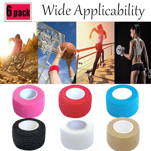 6 Pack Self-Adhesive Bandage Wrap - 1-Inch Breathable Cohesive Tape for Pets