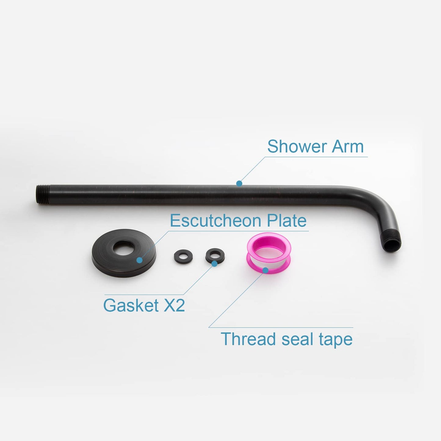 OFFO Shower Arm with Flange, 12 in Oil Rubbed Bronze Wall Mount Replacement Angle Shower Head Arm Wall-Mounted For Fixed Shower Head & Handheld Showerhead
