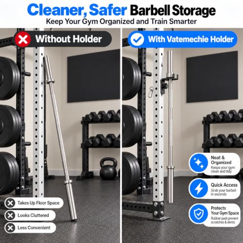 Vatemechie Rack-Mounted Olympic Barbell Holder for Power Racks - Heavy-Duty Attachments