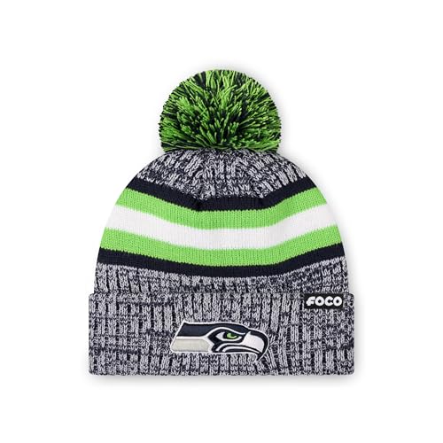 Seattle Seahawks Pom Beanie Hat - Heather Stripe - One Size
