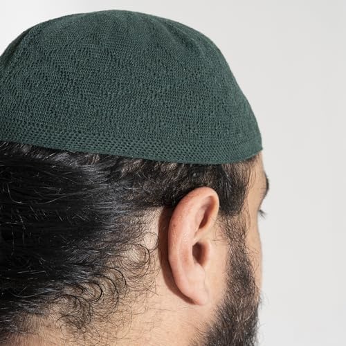 Kufi Hat for Men - Elegant Soft Muslim Cap, One Size Medium - Green