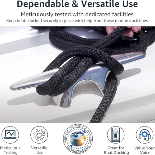 PACTHSD 3/8" x 20' Dock Lines (Pack of 2) - Double Braided Nylon Boat Rope with 12" Eyelet