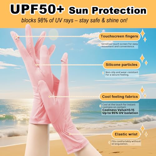 UPF 50+ Sun Protection Gloves for Women - Medium Pink