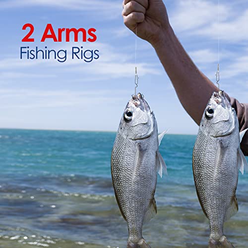 Fishing Leader Rigs - 6 Pcs Nylon-Coated Lines with Swivels & Snap Beads, 2 Arm, Green